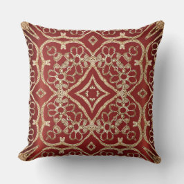 Modern Gold Red Floral Throw Pillow Kudde