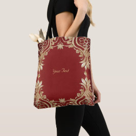 Modern Gold Red Floral Tote Bag Tygkasse