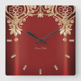 Modern Gold Red Floral Wall Clock Fyrkantig Klocka