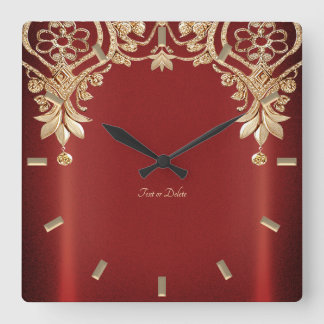 Modern Gold Red Floral Wall Clock Fyrkantig Klocka