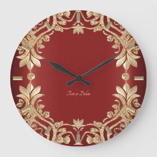 Modern Gold Red Floral Wall Clock Stor Klocka