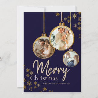 Modern Gold Snowflakes Photo Merry Christmas Julkort