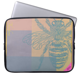 Modern Golden Blue Bee Laptop Fodral