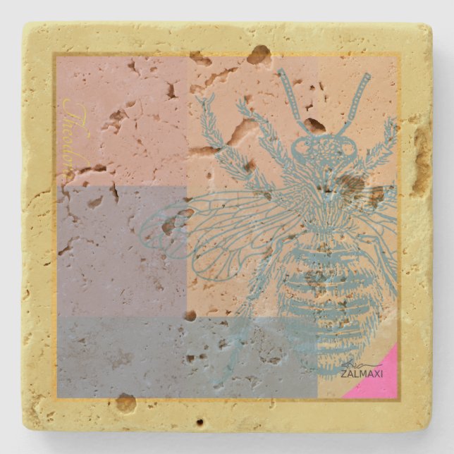 Modern Golden Blue Bee Stenunderlägg (Framsidan)