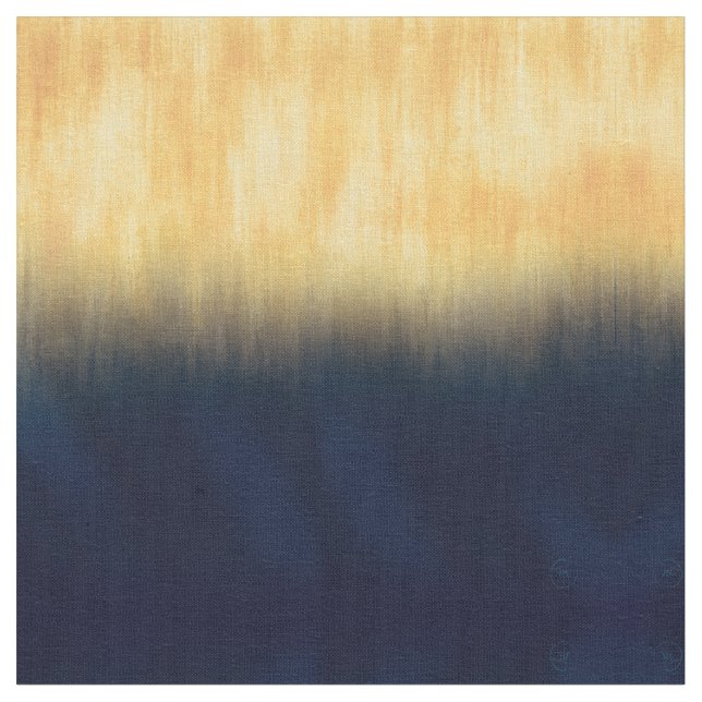 Modern Golden Blue Brushstrokes Tyg (Närbild)