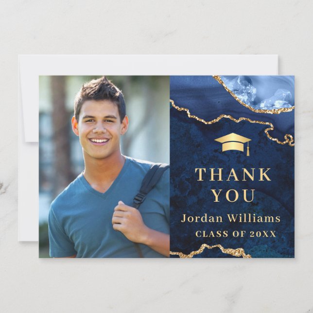 Modern Golden Blue Marble Agate Studenten Tack Kort (Framsida)