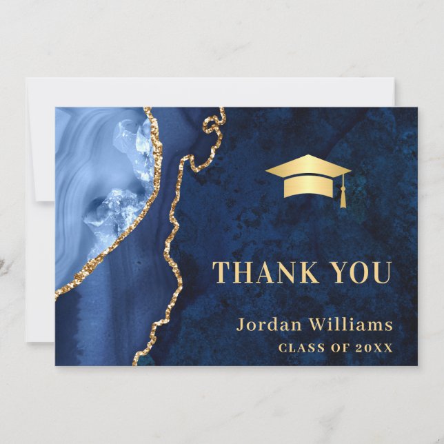 Modern Golden Blue Marble Agate Studenten Tack Kort (Framsida)