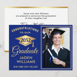 Modern Golden Blue PHOTO Studenten Inbjudningar