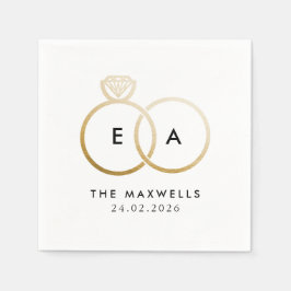 Modern Golden Bröllop Ringar Cocktail Napkin Pappersservett
