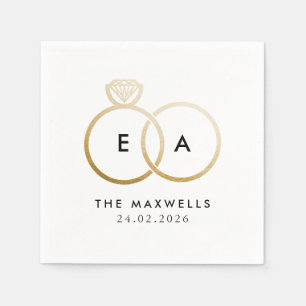 Modern Golden Bröllop Ringar Cocktail Napkin Pappersservett
