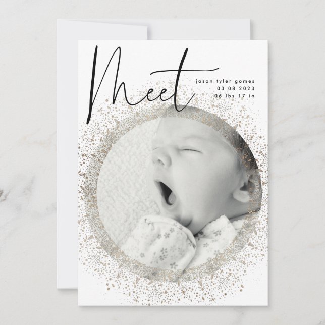 Modern Golden Foil Boho Elegant Snö Photo Birth (Framsida)