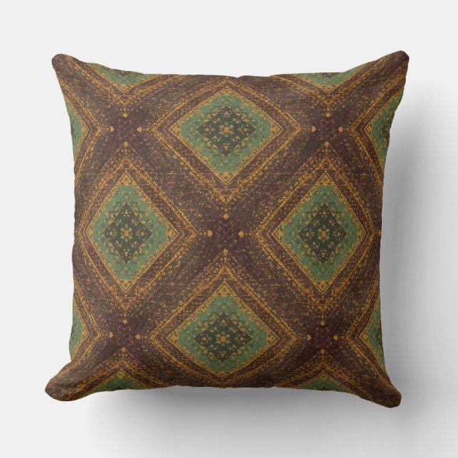 Modern Golden Grid Pattern , Gold Burgundy Green Kudde (Framsida)