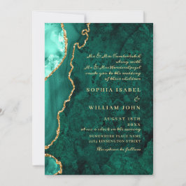 Modern Golden Grönt Marble Agate Bröllop Inbjudningar