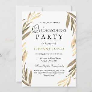 Modern Golden Guld Löv Quinceanera Party Inbjudan