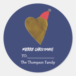 Modern Golden Heart with Christmas Hat Dark Blue Runt Klistermärke