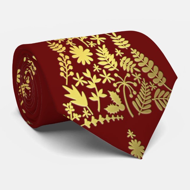 Modern Golden Julgran Red Helgdagars Neck Tie Slips (Rullad)