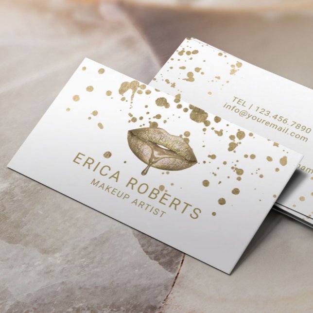 Modern Golden Läppar Guld Splatter Makeup Artist Visitkort (Skapare uppladdad)