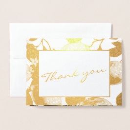 Modern Golden Lemons & Foliage Bröllop Photo Real Folierat Kort