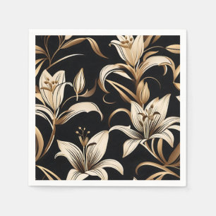 Modern Golden Lily on Black Pappersservett