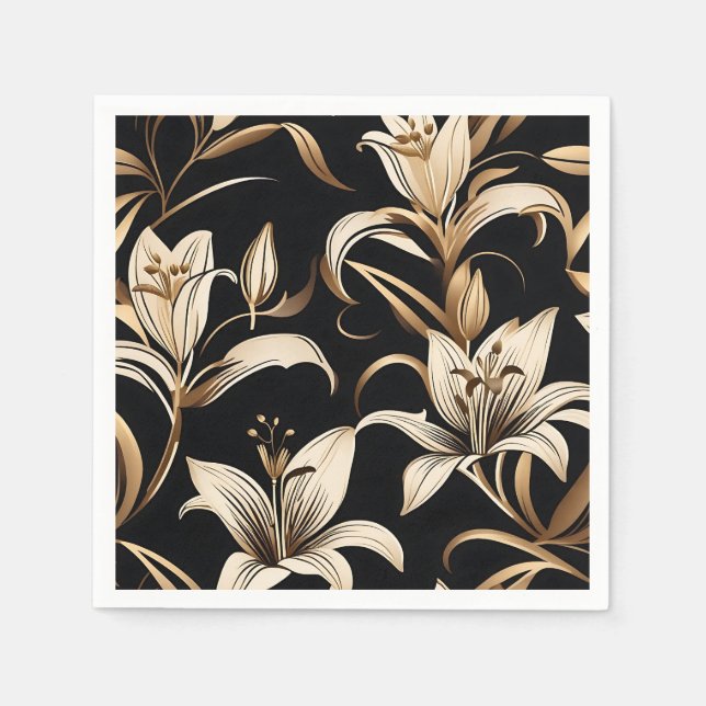 Modern Golden Lily on Black Pappersservett (Framsidan)