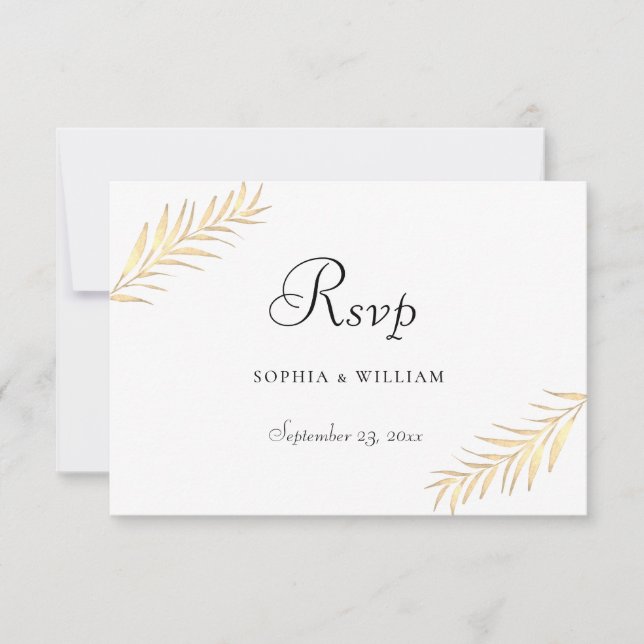 Modern Golden Löv alla sjöar Bröllop OSA Kort (Framsida)