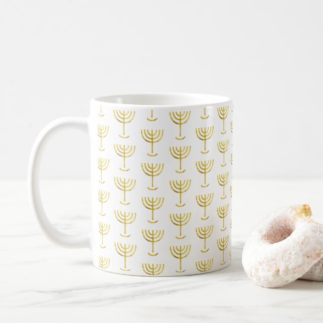 Modern Golden Menorah Mönster Kaffemugg (Med munk)