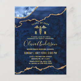 Modern Golden Navy Blue RN Studentfest Meddelande Vykort