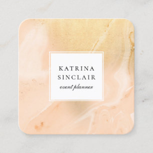 Modern Golden Peach Marble Mönster Fyrkantigt Visitkort