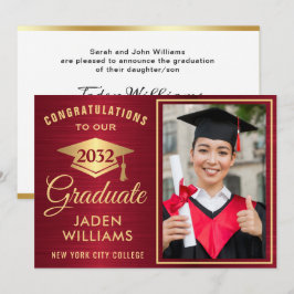 Modern Golden Red PHOTO Studenten Inbjudningar