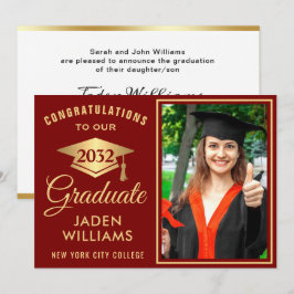 Modern Golden Red PHOTO Studenten Inbjudningar