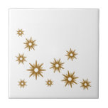 Modern Golden Starburst-design i mitten av århundr Kakelplatta<br><div class="desc">Modern design från mitten av århundradet med vintagens nya gyllene stjärnor i en ekologisk design på vit bakgrund. Enkel,  ren modern design.</div>