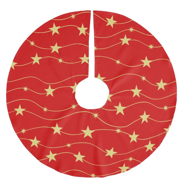 Modern Golden Stars Red Julgransmatta Borstad Polyester (Framsidan)