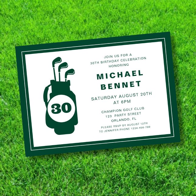 Modern Golf 30th Birthday Inbjudningar (Modern Golf 30th Birthday Invitation)