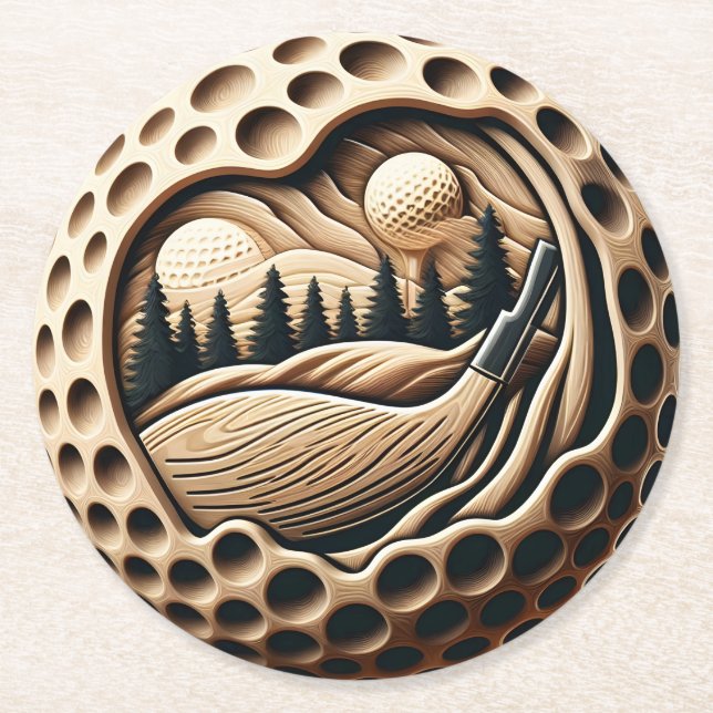 Modern Golf Art med Nature Inslag Underlägg Papper Rund (Framsidan)