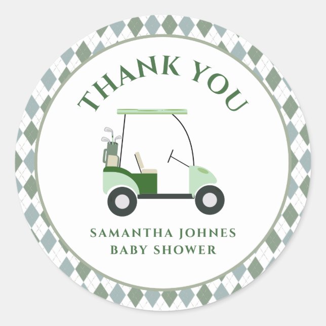 Modern Golf Baby Shower Runt Klistermärke (Framsida)