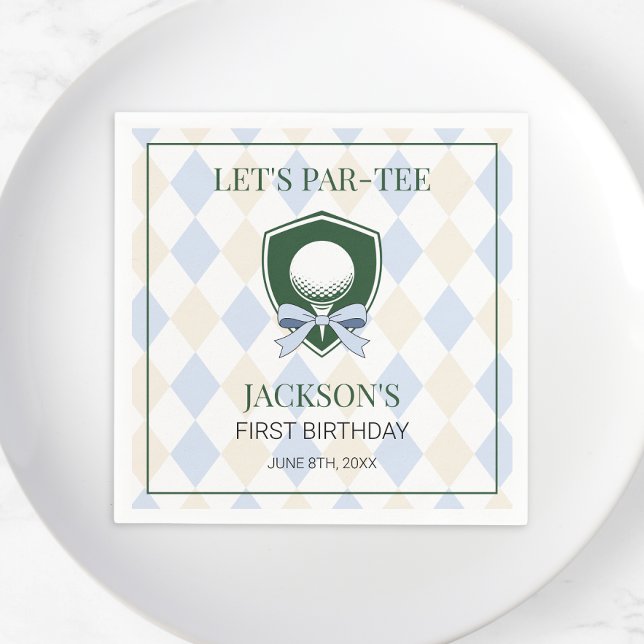 Modern Golf Blue Pojkar Sport 1-års Födelsedagsfes Pappersservett (Modern Golf Blue Boys Sports 1st Birthday Par-tee Napkins)