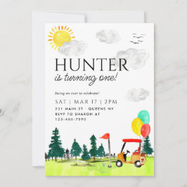 Modern Golf Cart Land Klubb Balloon Birthday Inbjudningar