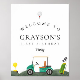 Modern Golf Födelsedagsfest Välkomstsignatur Grönt Poster