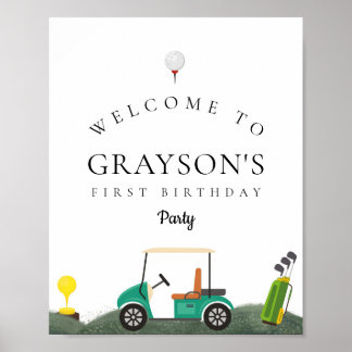 Modern Golf Födelsedagsfest Välkomstsignatur Grönt Poster