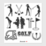 Modern Golf Girl in Black and White Färg Klistermärken<br><div class="desc">Underbar gåva till golf älskare.</div>