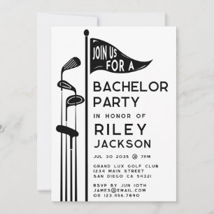 Modern Golf Golfers Bachelor Party Black and White Inbjudningar