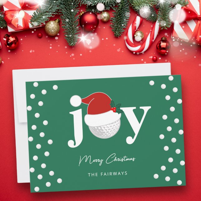 Modern Golf Joy Typography Festive Holiday Green Julkort (Personalize for your family, club, or business.)