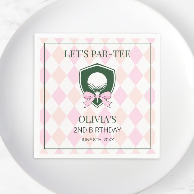 Modern Golf Rosa Flickor Sport 2-års Födelsedagsfe Pappersservett (Modern Golf Pink Girls Sports 2nd Birthday Par-tee Napkins)