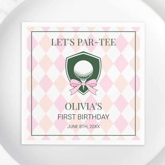 Modern Golf Rosa Girls Sports 1:a födelsedagspress Pappersservett (Modern Golf Pink Girls Sports 1st Birthday Par-tee Napkins)