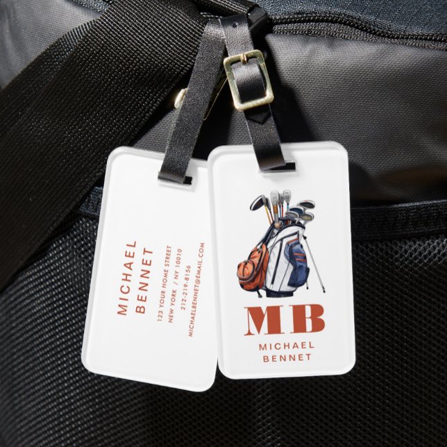 Modern Golfare Sport Monogram Bagagebricka (Modern Golfer Sport Monogrammed Luggage Tag)