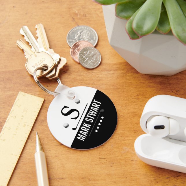 Modern Golfer Black White Monogram Nyckelring (Skrivbord)