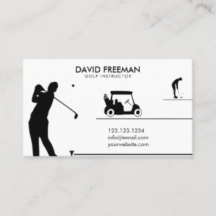 Modern Golfer & Cart White Golf Instructor Visitkort