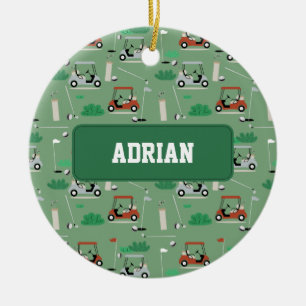 Modern Golfer Golf Theme Personlig Namn Julgransprydnad Keramik