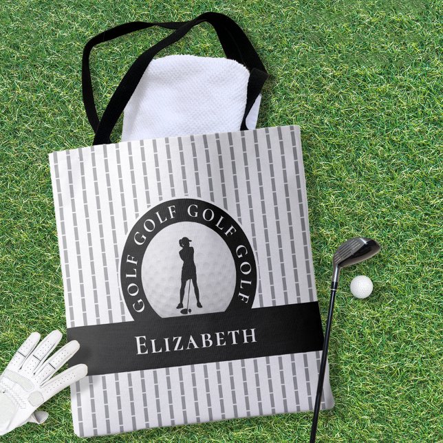 Modern Golfer Monogram Grå Svart Sportkläder Tygkasse (Custom Golf Monogrammed Name Gray & Black Sports Tote Bag)
