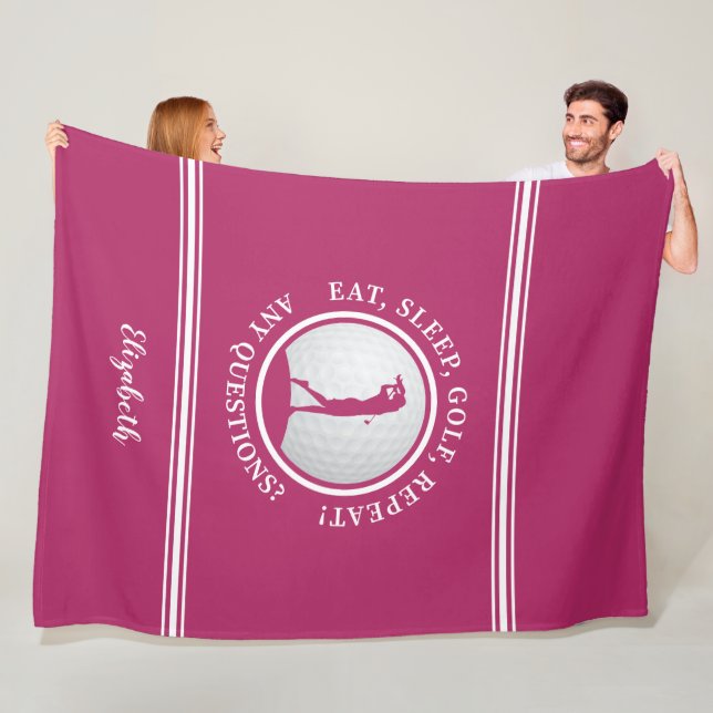 Modern Golfer Sports Monogram Namn Golf Cute Rosa Fleecefilt (På plats)